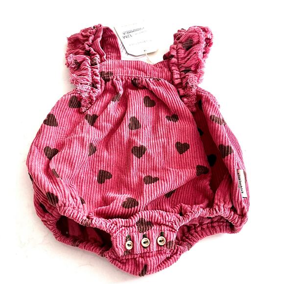 PIUPIUCHICK pomegranate hearts corduroy bubble romper 9-12 months NWT - Picture 2 of 9